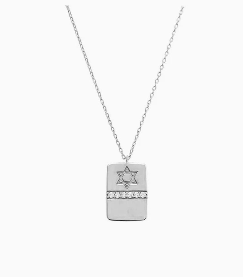 Star Of David Pave Dog Tag Necklace