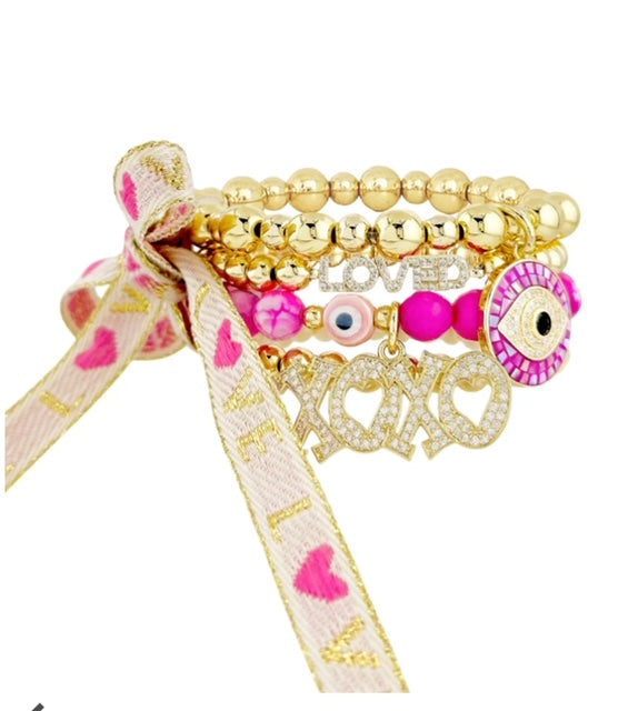 Jacki Love Beaded Pink & Gold Bracelet Stack