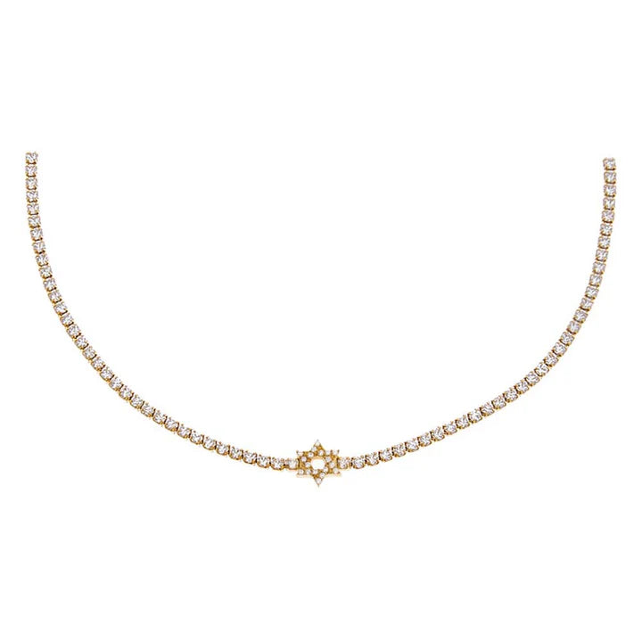 Pave CZ Star Of David Tennis Choker