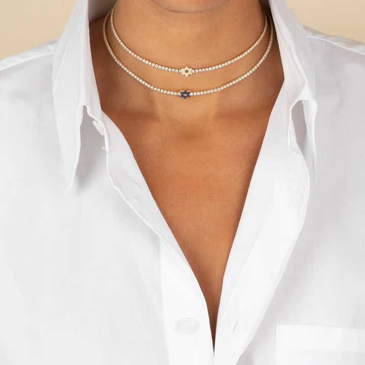 Pave CZ Star Of David Tennis Choker